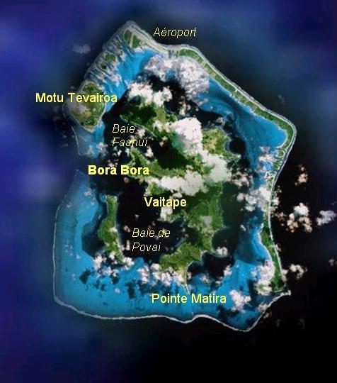 Carte du Lagon de Bora Bora vu du ciel - Voyage et Plongée en Polynésie Française - Mes Carnets du Monde
