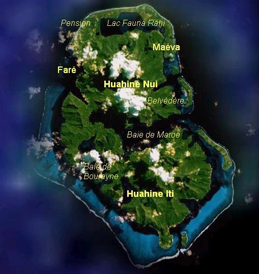Carte de Huahine - Voyage et Plongée en Polynésie Française - Mes Carnets du Monde