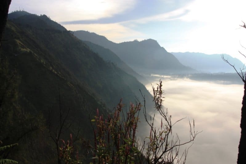 Flanc du Mont Bromo dans la brume