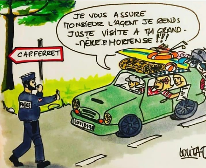 Dessin humoristique - Parisiens débarquant au Cap Ferret lors du confinement