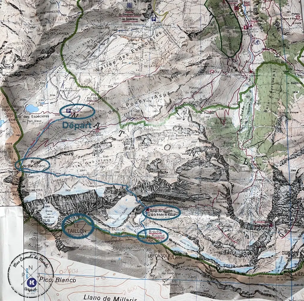 Carte de la randonnée au Pic du Taillon depuis le Col des Tentes